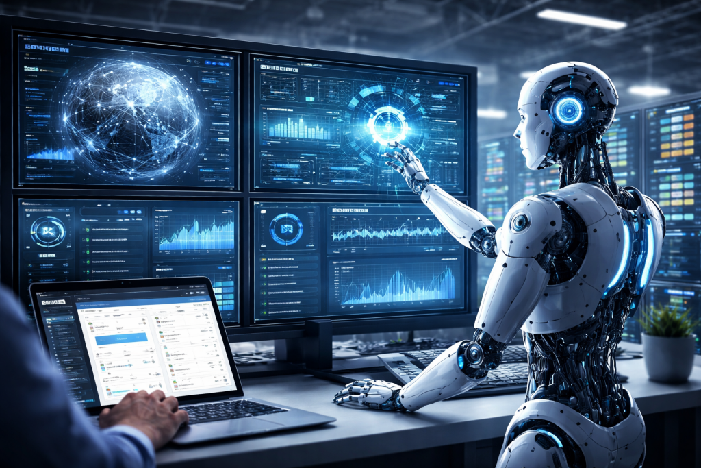 Futuristic data center at work